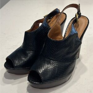 Black Coach Snake-Print Heeled Sandals - Brina - Size 9